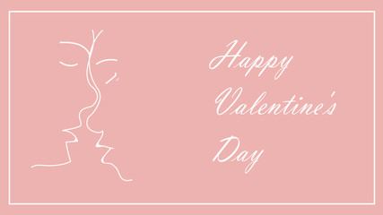 Print. Happy Valentine's Day. Faces in hearts. He and she. on a pink background. place for text