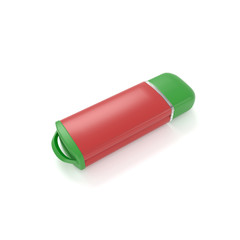 3d render green-red flash drive isolated on white background.