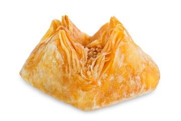 Multicolored baklava, Oriental sweetness on a white isolated background