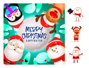 Merry Christmas and happy New Year colorful card. Lettering with decorations can be used for invitation and greeting card. Holiday concept