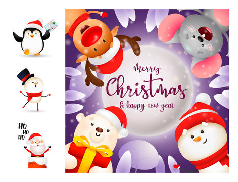 Merry Christmas and happy New Year flyer. Lettering with decorations can be used for invitation and greeting card. Holiday concept