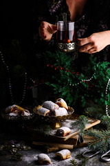 Christmas cherry cookies on a Christmas rustic background