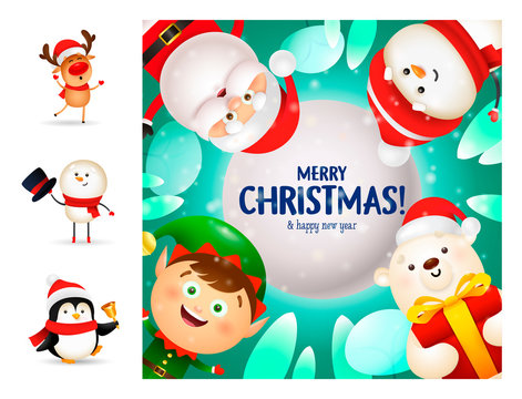 Merry Christmas and happy New Year postcard. Lettering with decorations can be used for invitation and greeting card. Holiday concept