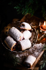 Christmas cherry cookies on a Christmas rustic background