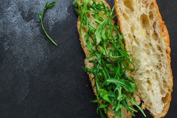 croissant bun (delicious fresh pastries, sandwich roll) menu concept. food background. top view. copy space