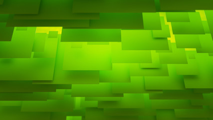 Flying Green Squares. Futuristic Geometric Background. 3D Render