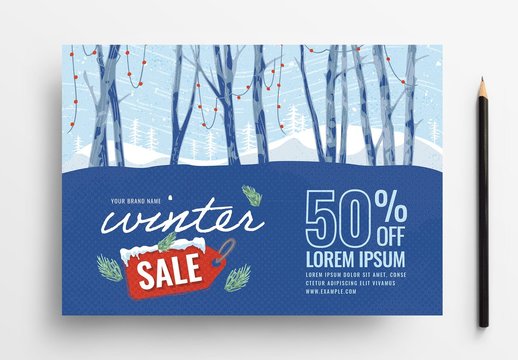 Winter Sale Flyer Layout with Snowy Forest