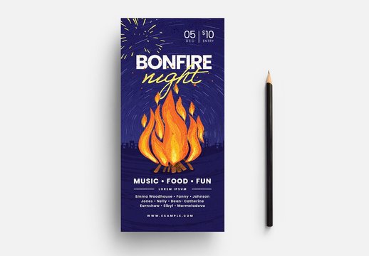 Bonfire Night Rack Card with Campfire Illustration