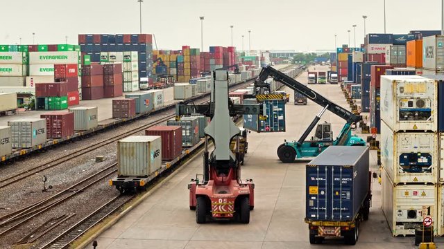 Traffic in Railroad Container Yard Time lapse
