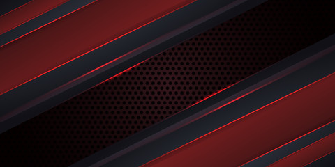 Carbon fiber dark red background with red luminous lines and highlights. Futuristic luxury modern technology background. Vector illustration EPS10.