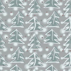 Obraz premium Spruce Trees Seamless Pattern. Hand Drawn Illustration.