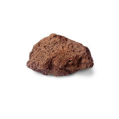 Basalt stone isolated on white background. Basalt is Extrusive igneous rock or Volcanic Rock. Basalt has a fine texture. Dark or gray to black, brown to heavy and mostly porous. 