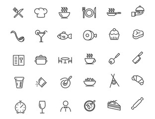 Set of linear restaurant icons. Food icons in simple design. Vector illustration