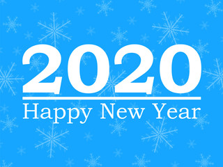 Happy New Year 2020, Merry Christmas. Blue background with snowflakes. Vector illustration.