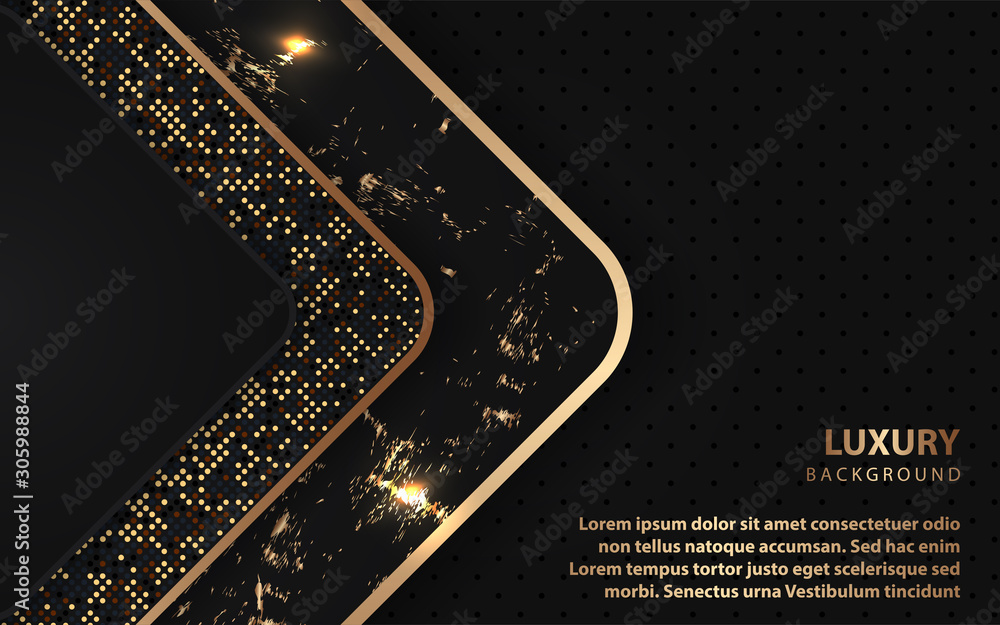 Poster abstract dark overlapping layers background a combination with golden texture line decoration. luxur