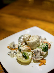 Ravioli with prawn shrimp Seafood, Spinach & Mushrooms in Garlic Cream Sauce