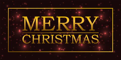 Merry Christmas - New Year. Shining background with snowflakes on a burgundy background. Christmas banner with golden letters and frame. Vector illustration.