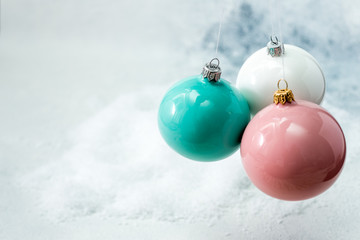 color christmas background with balls and snowflakes