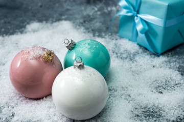christmas background with balls and gift snowflakes
