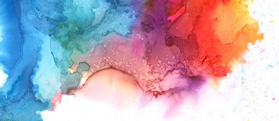 Fototapeta Art Abstract paint blots background. Alcohol ink blue colors. Marble texture. Horizontal long banner. obraz