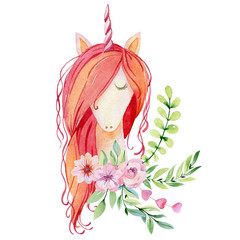 Watercolor cute unicorn