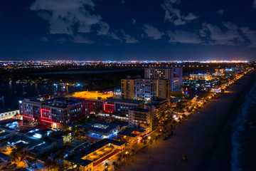 Fototapeta na wymiar Night aerial photo Hollywood Beach FL USA