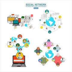 Social Network Concept. Flat Design Illustration for Web Sites Infographic Design. Communication Systems and Technologies