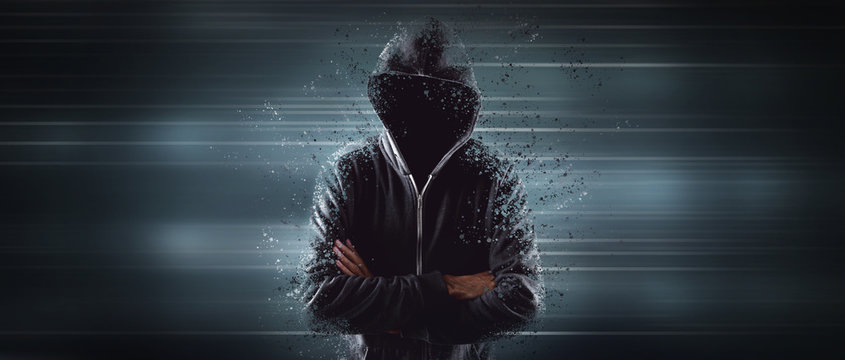 Cybersecurity, computer hacker with hoodie