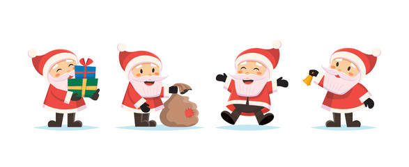 Santa Claus set. Cute Christmas character. Vector illustration in flat style
