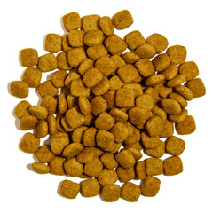 Dry cat food on a white background