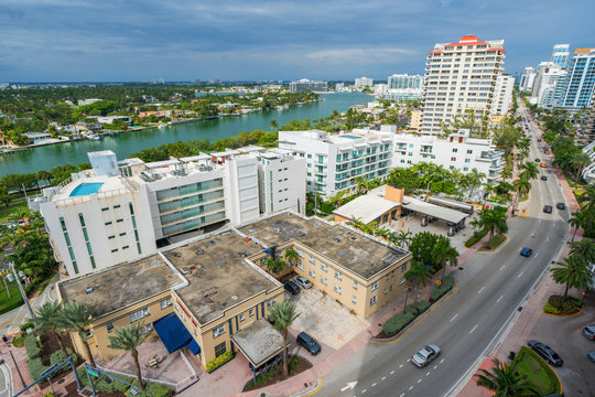 Aerial photo Miami Beach Collins Avenue and Indian Creek