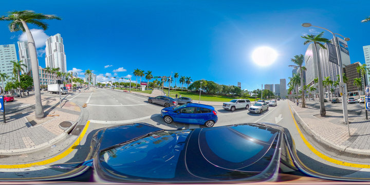 Driving down Biscayne Boulevard Miami FL shot with 360 vr virtual reality camera
