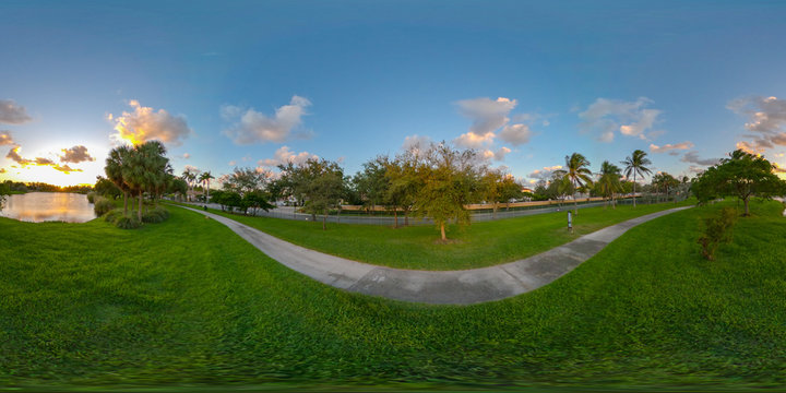 Sunset at the park 360 vr photo for virtual tour