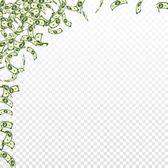 Indian rupee notes falling. Small INR bills on tra