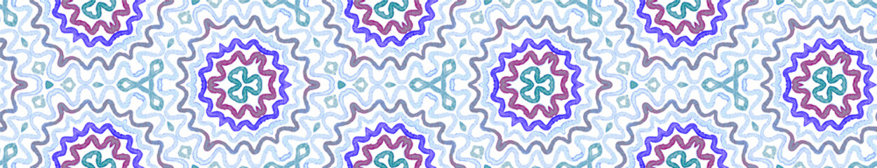 Blue Seamless Border Scroll. Geometric Watercolor 