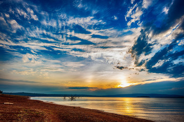 Obraz premium Beautiful sunset at Furnas Lake, Capiltolio - Minas Gerais, Brazil