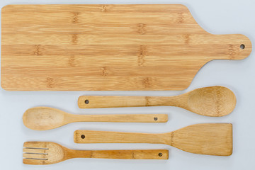 wooden spoon and spatula set, wooden chopping board