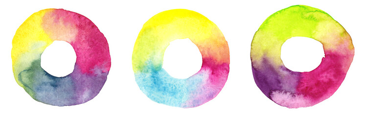 Hand Drawn Watercolor Rainbow Round Circles Rings Seamless Pattern