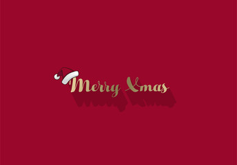 Red Christmas vector background with shadow and Christmas hat.