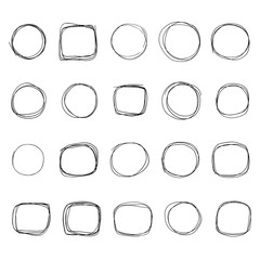 Hand drawn doodle scetch. Circle vector round scribble line set. Circles Frame for message. Pencil or pen vector illustration isolated on white background.
