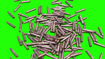 Randomly scattered shell casings on keyable greenscreen with shadows - 3D Illustration