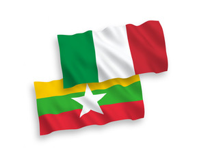 Obraz premium Flags of Italy and Myanmar on a white background