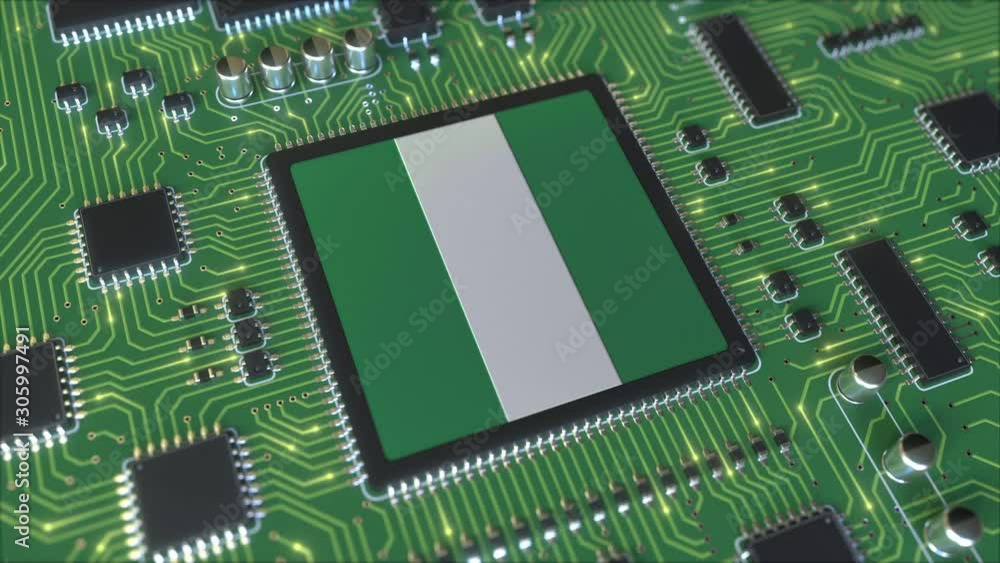 Poster flag of nigeria on the operating chipset. nigerian information technology or hardware development re