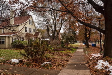 Quiet neighborhood on trash day