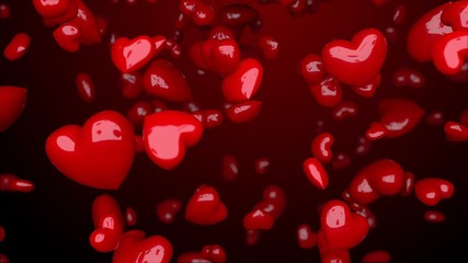 Randomly scattered red hearts - 3D Illustration