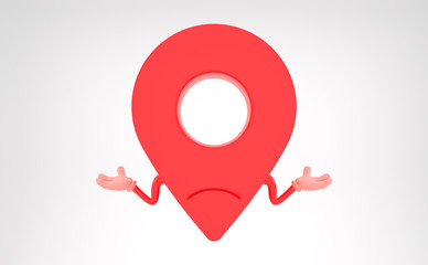 Unknown location. Red map pointer 3d. Where I am symbol isolated on white background. Web location point. 3D rendering. 