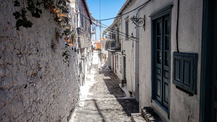 Oldfashioned, narrow street on Hydra, Greek Islands