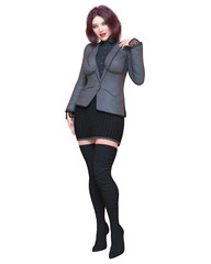 Fototapeta premium Beautiful brunette woman in black blazer and long boots.