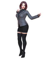 Fototapeta premium Beautiful brunette woman in black blazer and long boots.