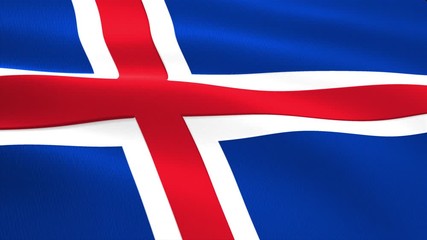 Iceland flag flying in the wind close-up
